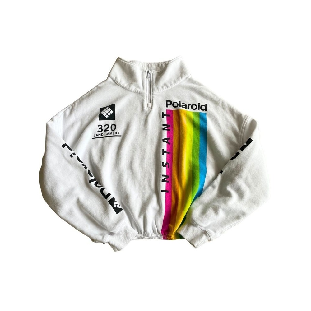 Polaroid Instant 320 Land Camera Graphic Cropped Quarter Zip Sweatshirt Medium